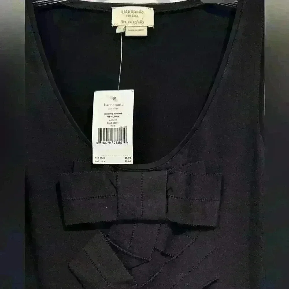 NWT KATE SPADE BLACK CASCADING BOW TANK TOP SIZE S